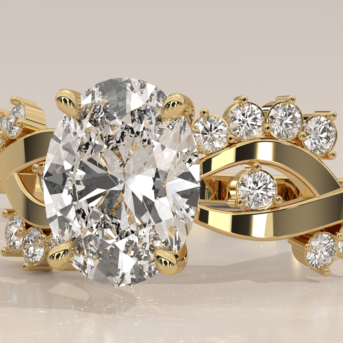 Oval Lab Grown Diamond Ring with Woven Infinity Shoulders