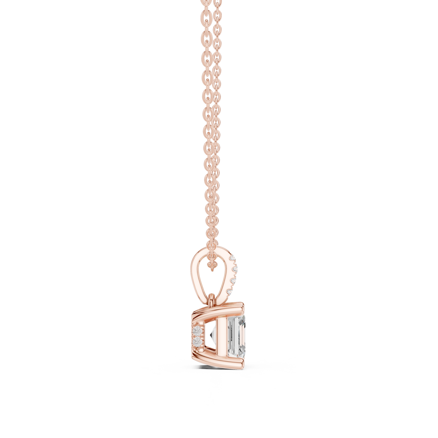 Asscher Cut Lab Grown Diamond Solitaire Pendant with Pave Bail