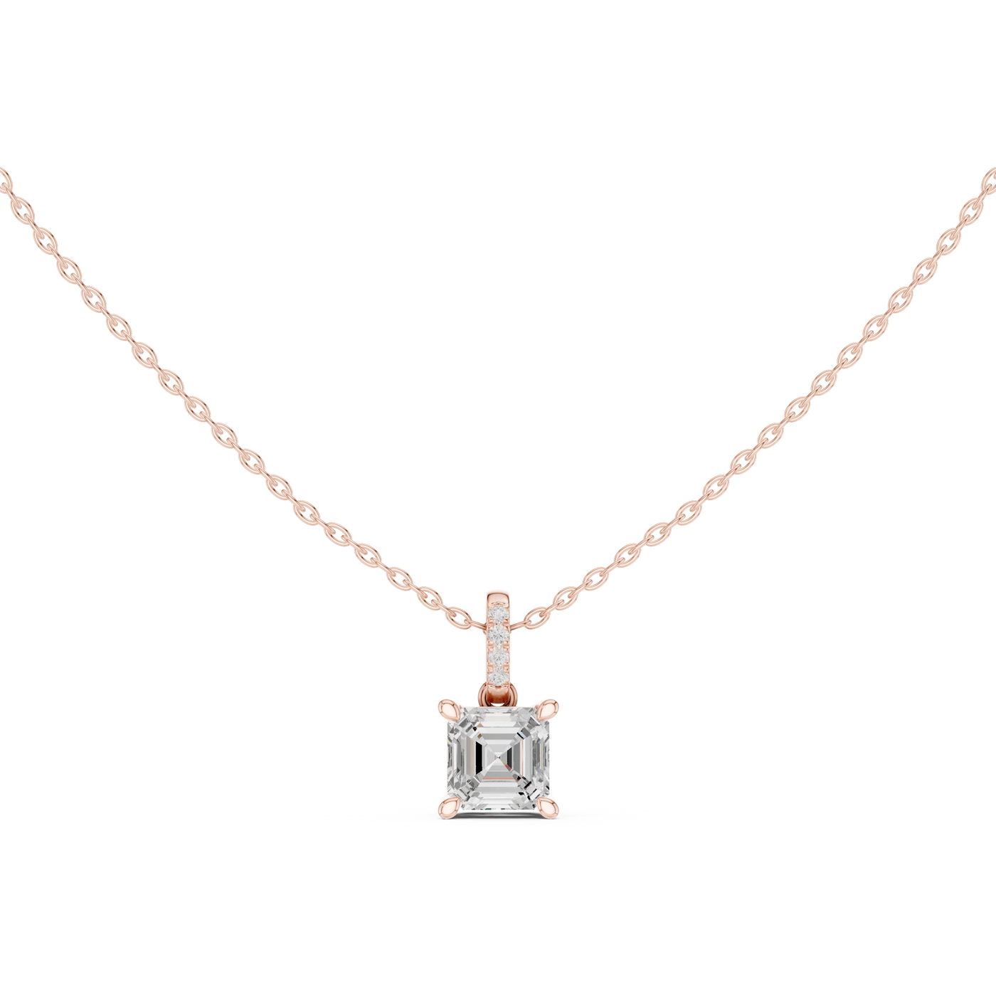 Asscher Cut Lab Grown Diamond Solitaire Pendant with Pave Bail