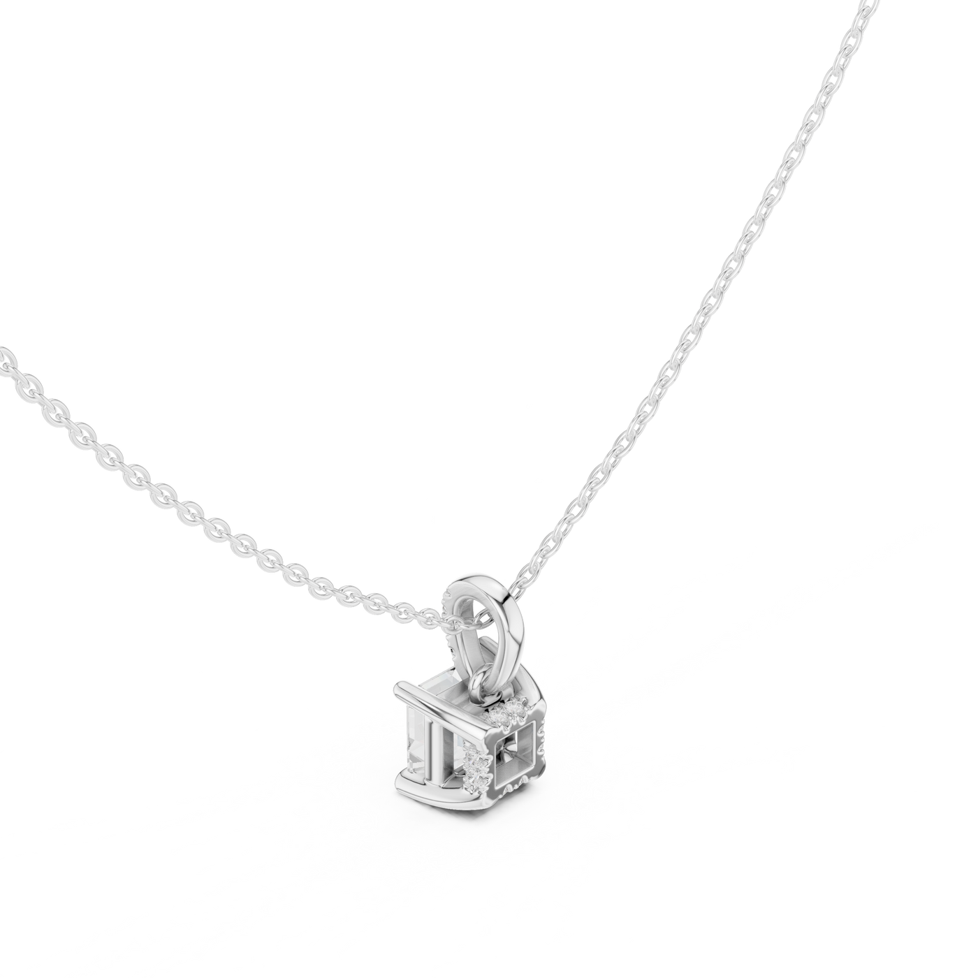 Asscher Cut Lab Grown Diamond Solitaire Pendant with Pave Bail