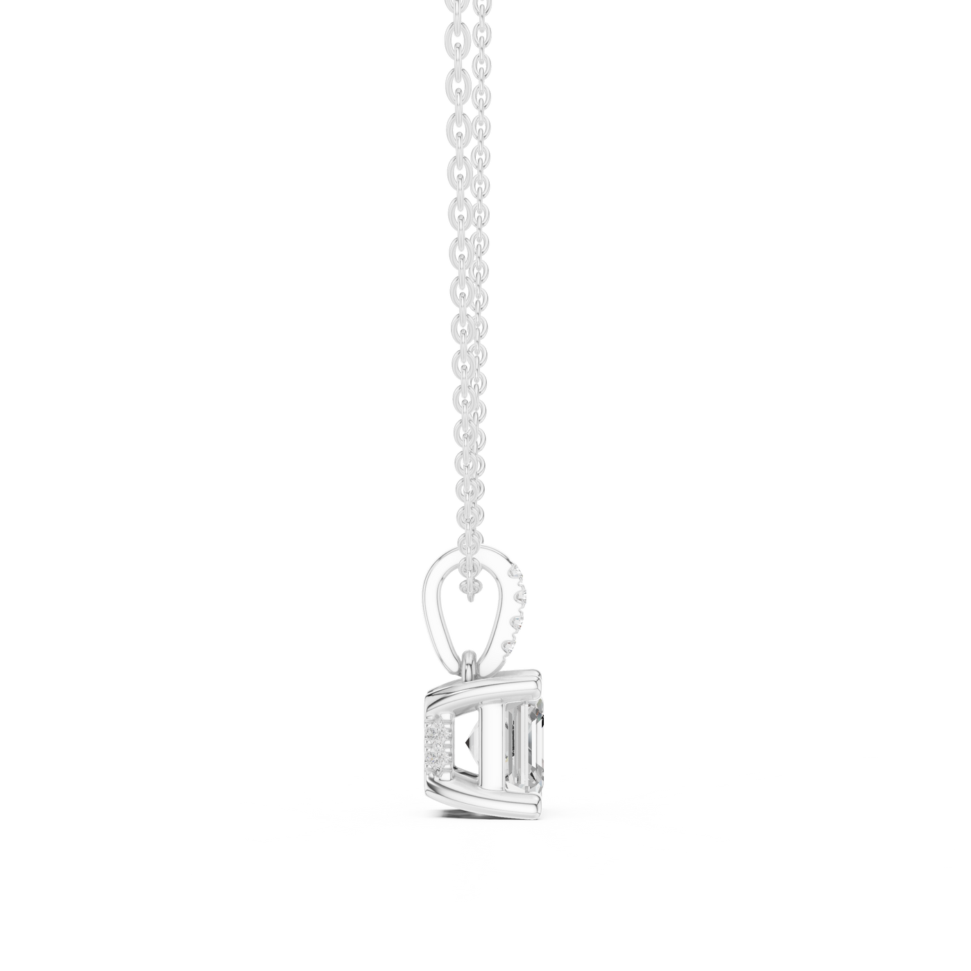 Asscher Cut Lab Grown Diamond Solitaire Pendant with Pave Bail