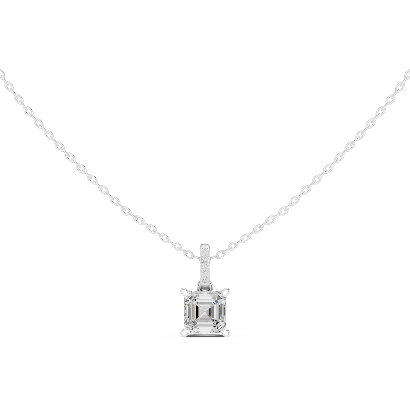 Asscher Cut Lab Grown Diamond Solitaire Pendant with Pave Bail