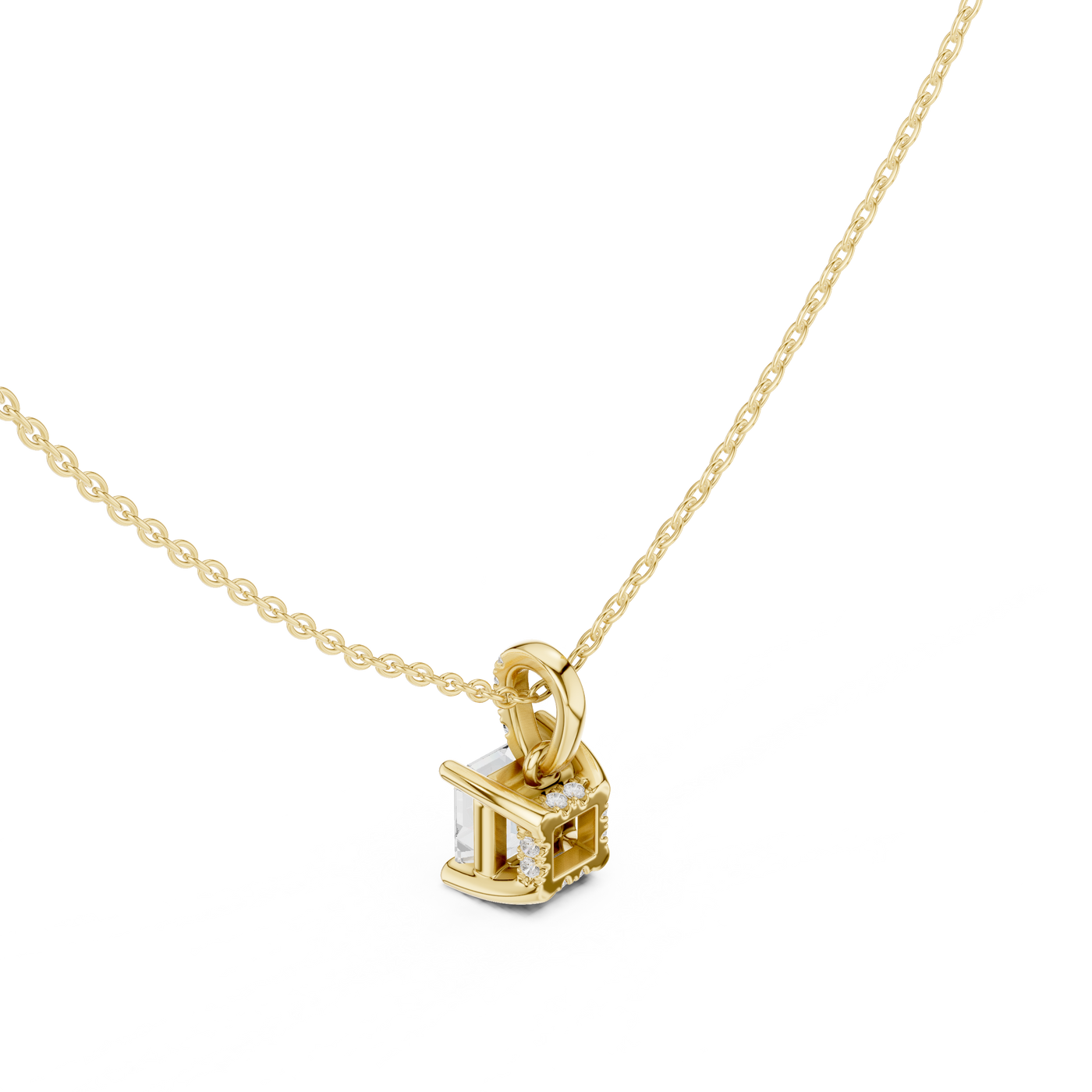 Asscher Cut Lab Grown Diamond Solitaire Pendant with Pave Bail