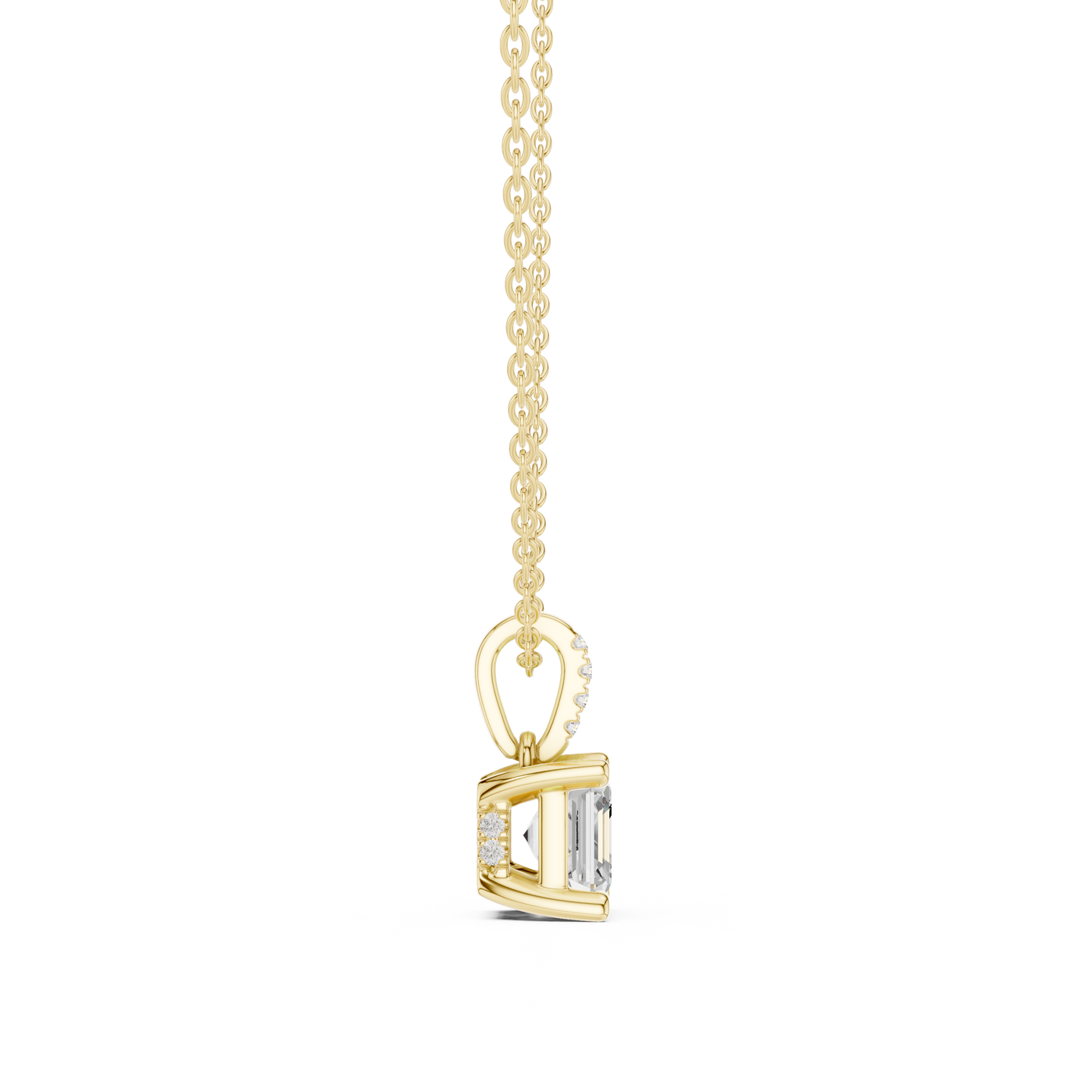Asscher Cut Lab Grown Diamond Solitaire Pendant with Pave Bail
