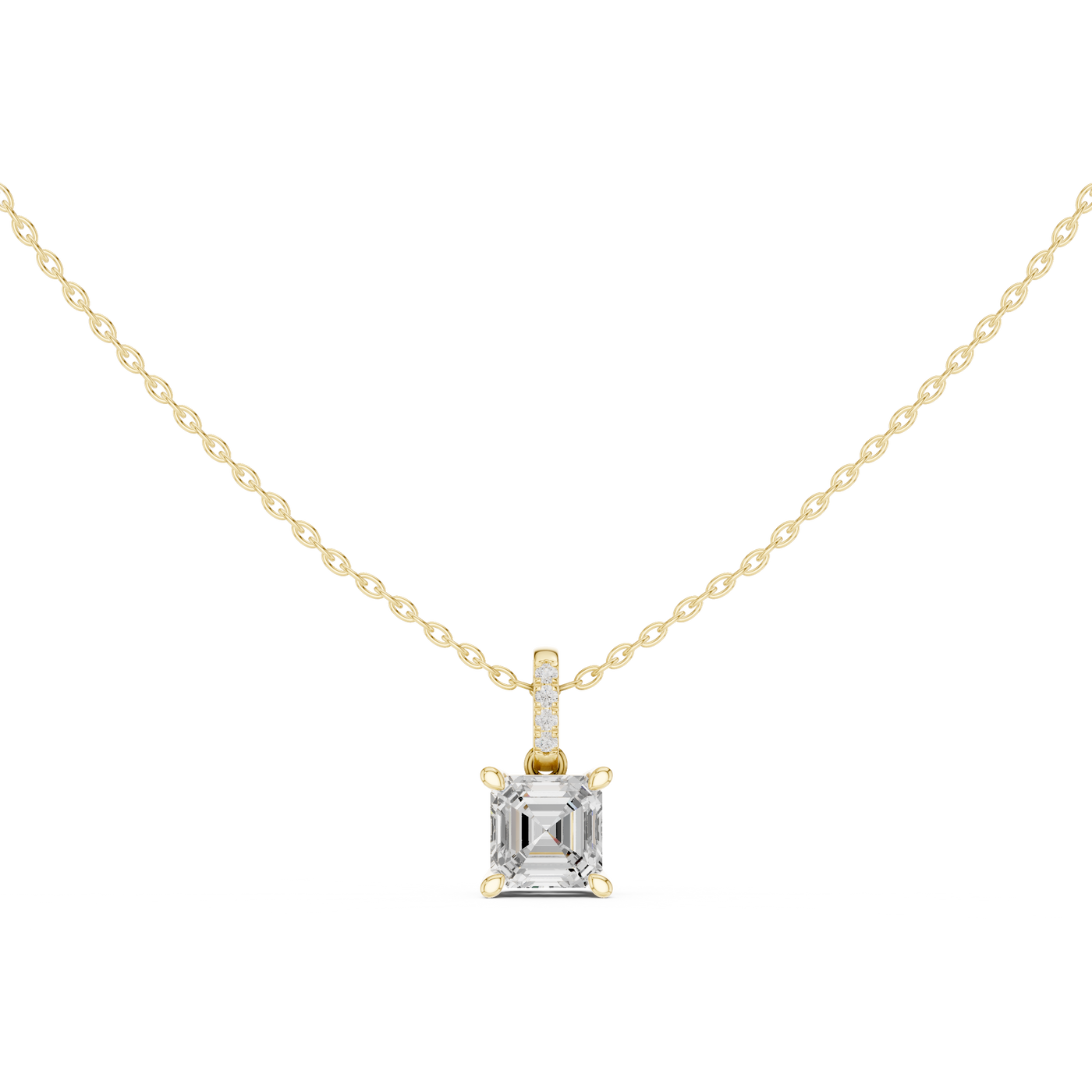 Asscher Cut Lab Grown Diamond Solitaire Pendant with Pave Bail