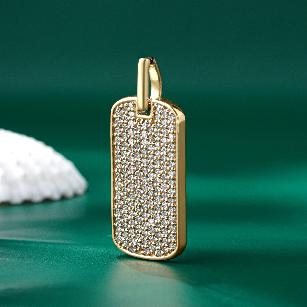 Pavé Lab Grown Diamond Dog Tag Pendant with Plain Bezel