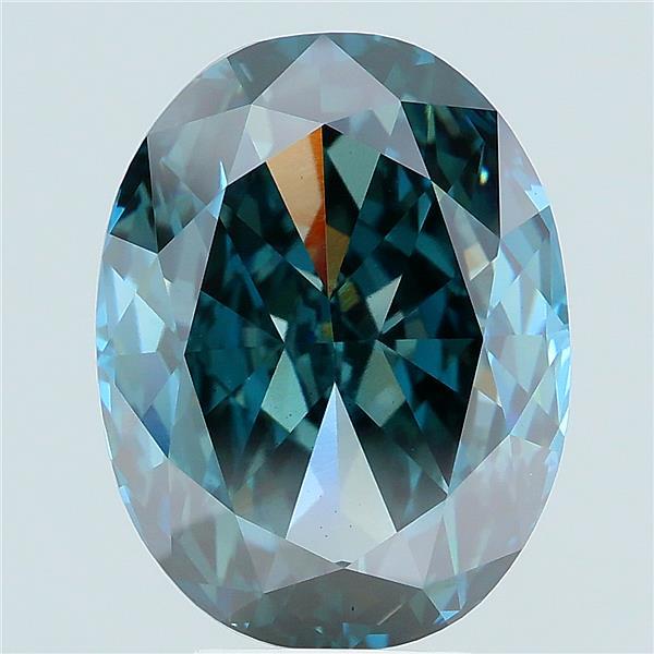 6.35 carat fancy deep greenish blue oval lab grown diamond VS2 clarity