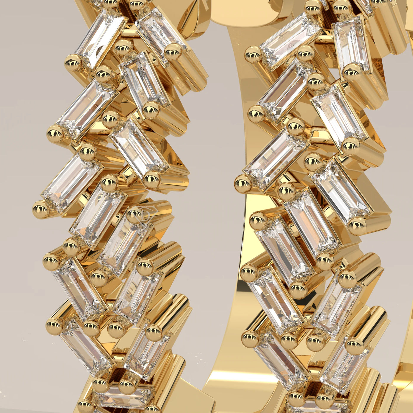 Stone Detail: Baguette Lab Grown Diamonds in Cluster Setting – Yellow Gold – Driona Jewels