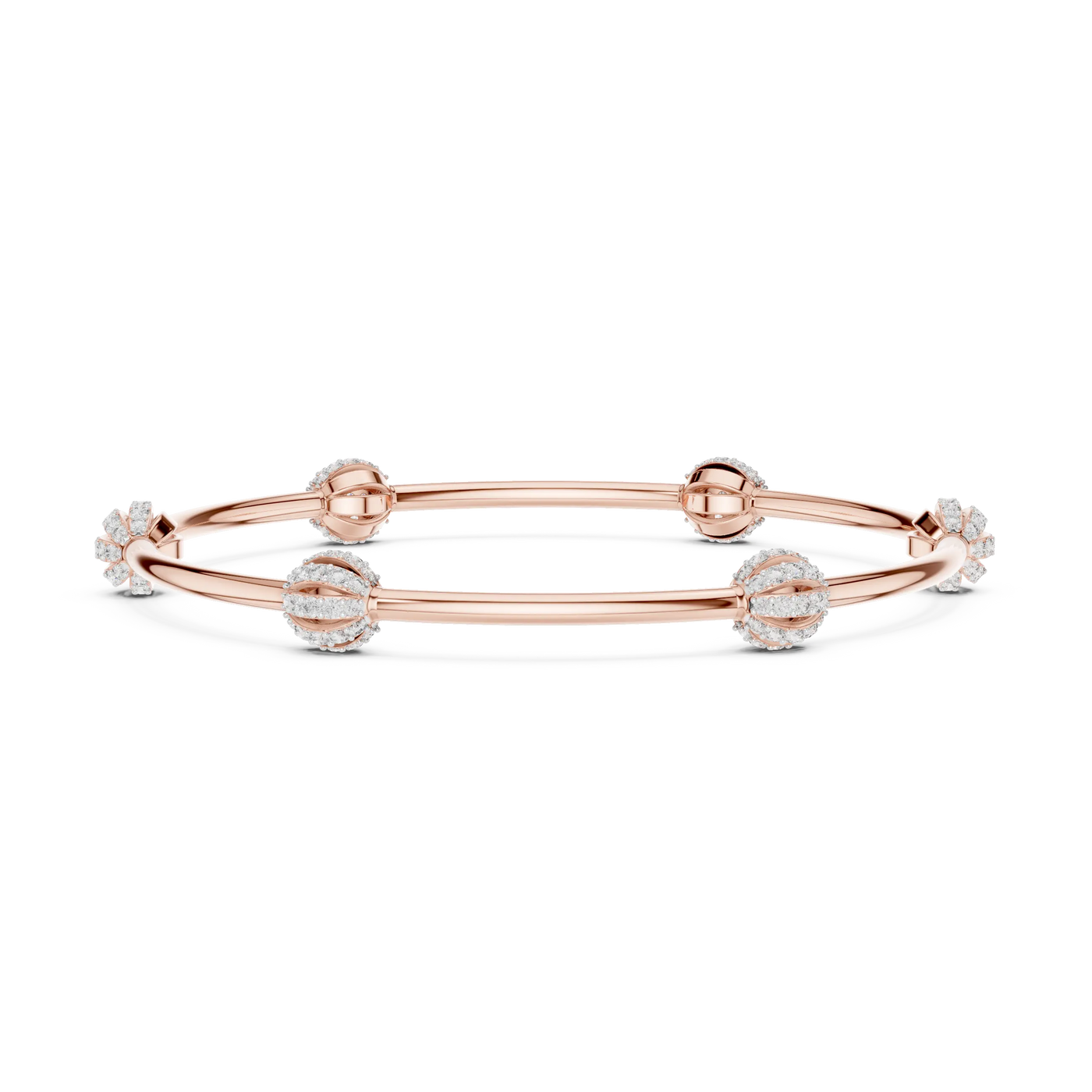 Flat Lay: Round Diamond Bangle with Bezel Setting in 14k Rose Gold - Lab Grown - Driona Jewels