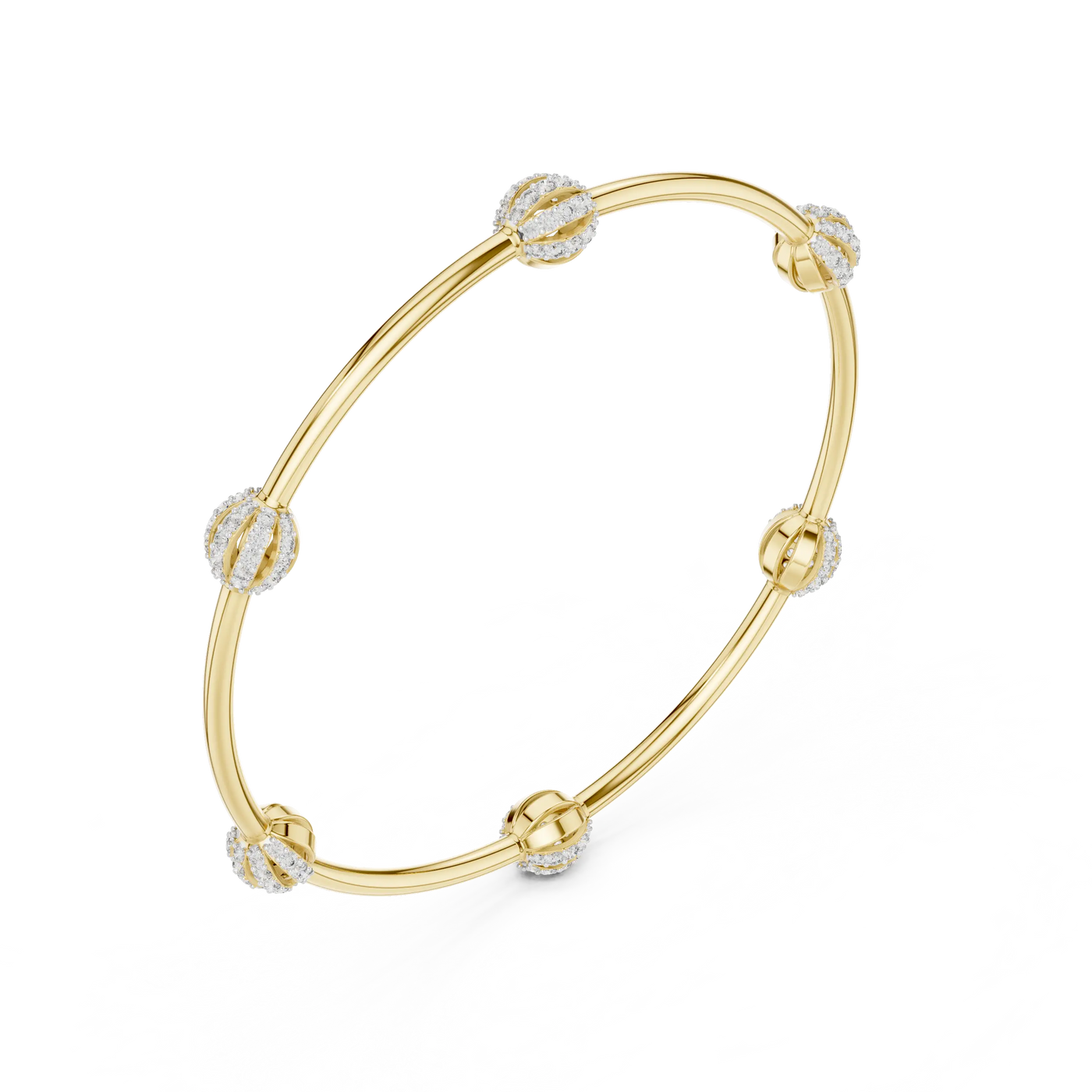Three-quarter-view: Round Diamond Bangle with Bezel Setting in 14k Yellow Gold - Lab Grown - Driona Jewels