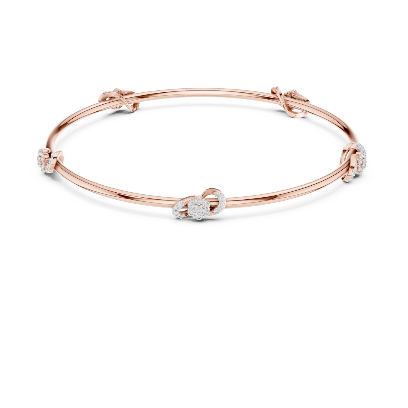 Front View: Round Diamond Bangle with Pave Setting in 14k Rose Gold - Lab Grown - Driona Jewels