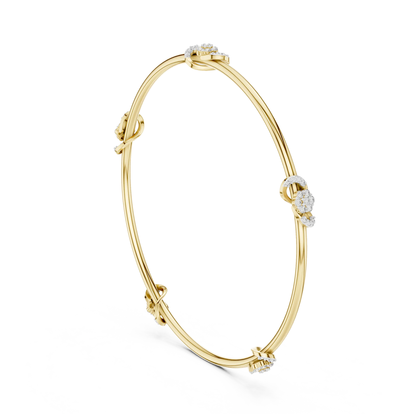 Front-View: Round Diamond Bangle with Pave Setting in 14k Yellow Gold - Lab Grown - Driona Jewels