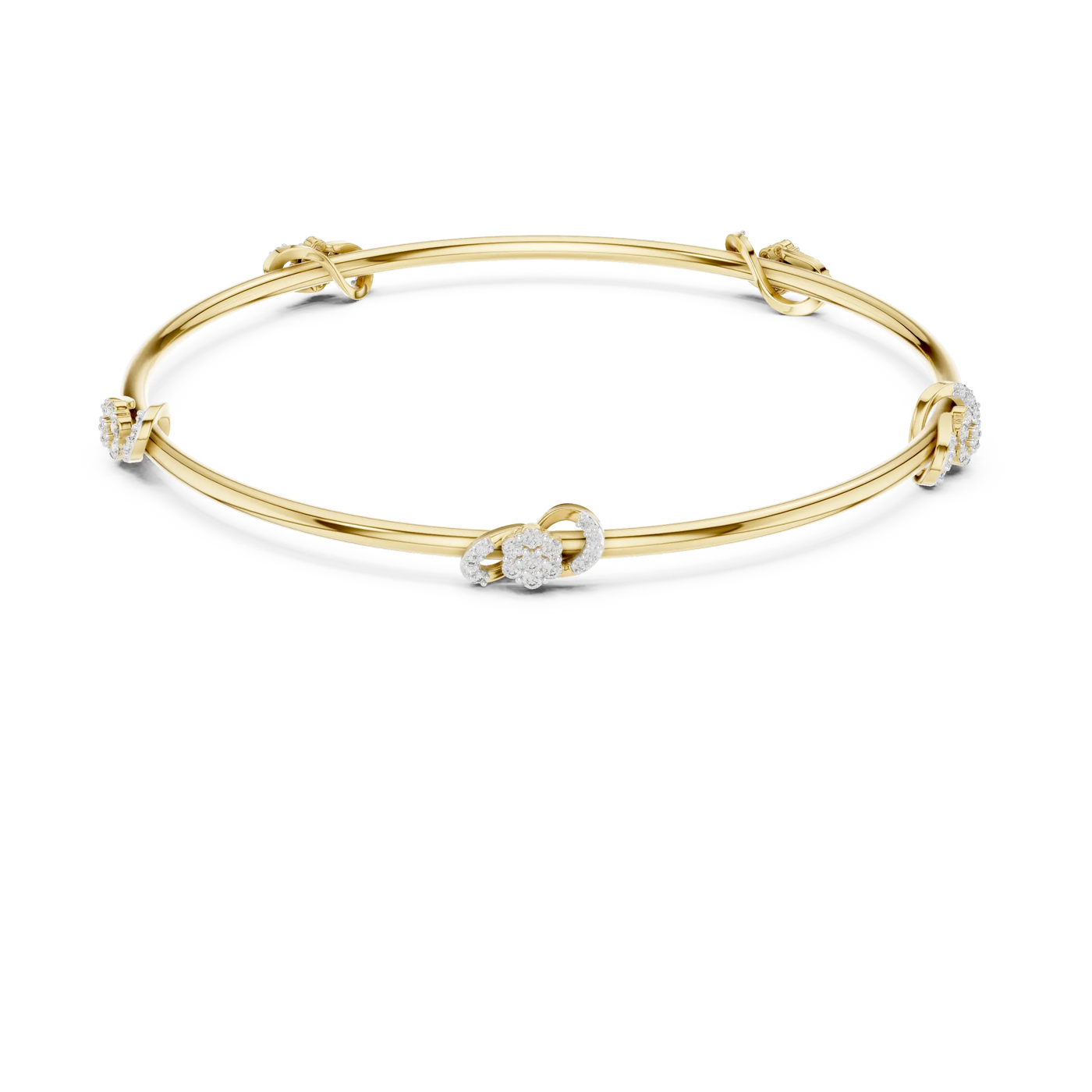 Front View: Round Diamond Bangle with Prong Setting in 14k Yellow Gold - Lab Grown - Driona Jewels