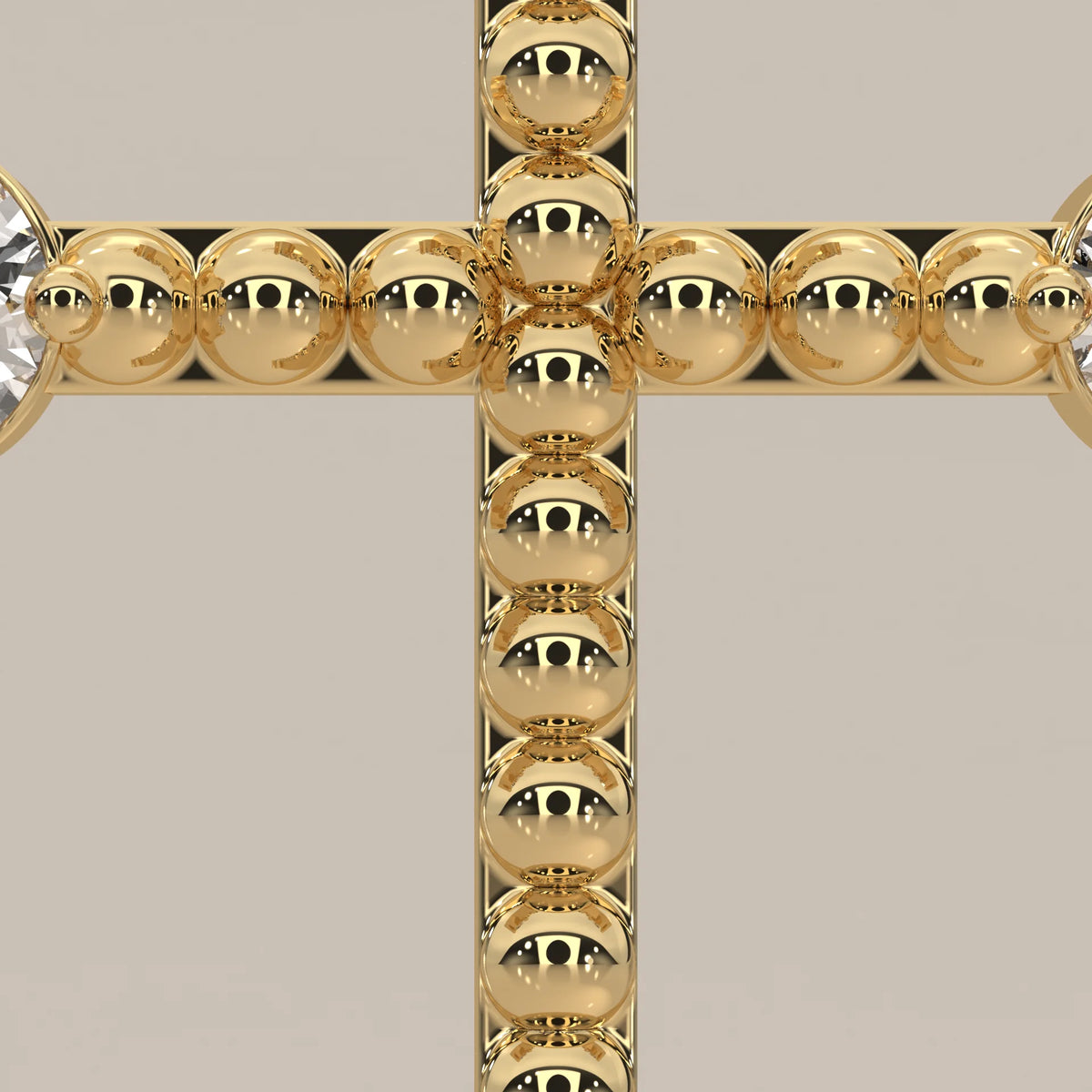 Beaded Gold Cross Pendant with Round Lab Grown Diamond Tips in yellow gold, shown on a plain background.