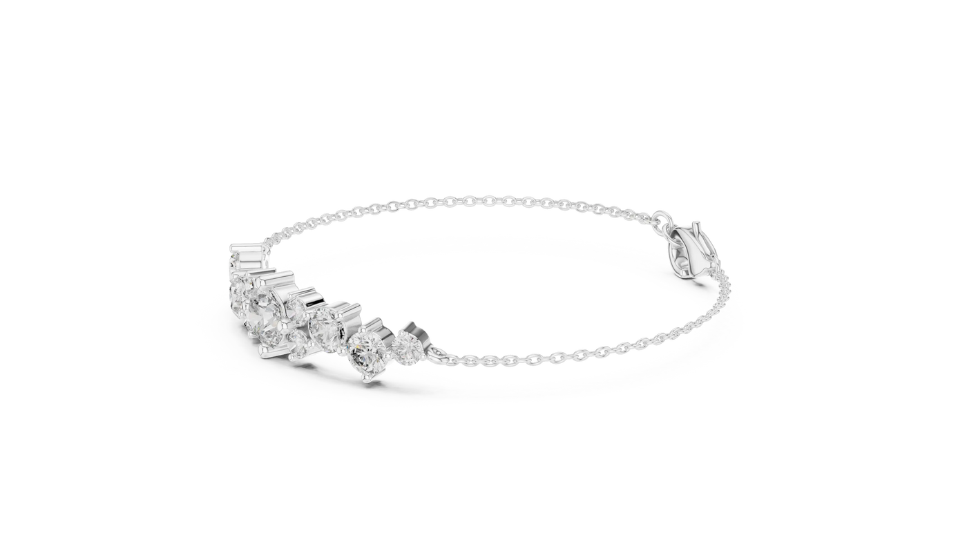 Three-quarter-view: Asscher Diamond Bracelet with Pave Setting in 14k White Gold - Lab Grown - Driona Jewels