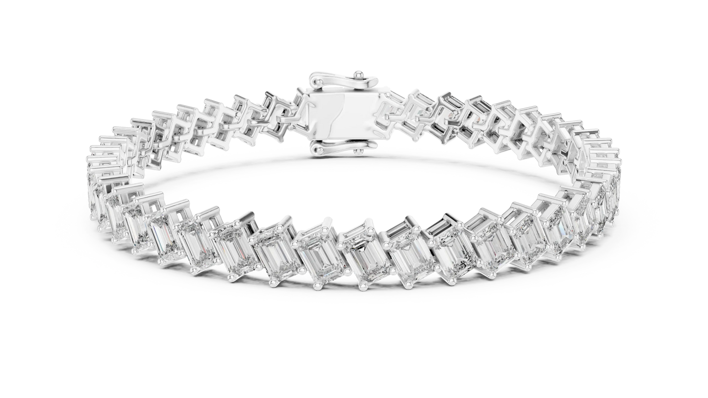 Top View: Baguette Diamond Bracelet with Channel Setting in 14k White Gold - Lab Grown - Driona Jewels