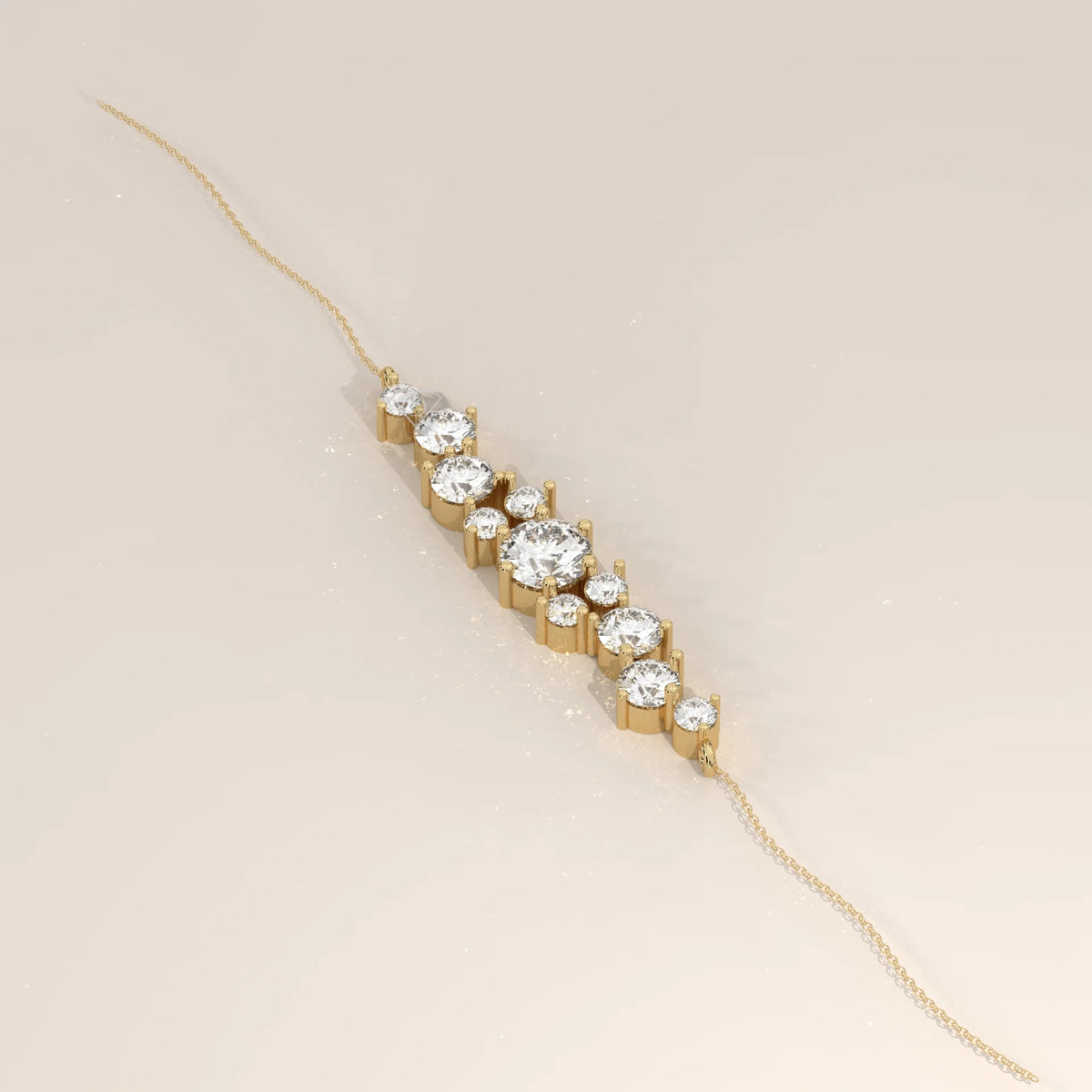 A delicate gold bracelet with a cluster of sparkling diamonds.
