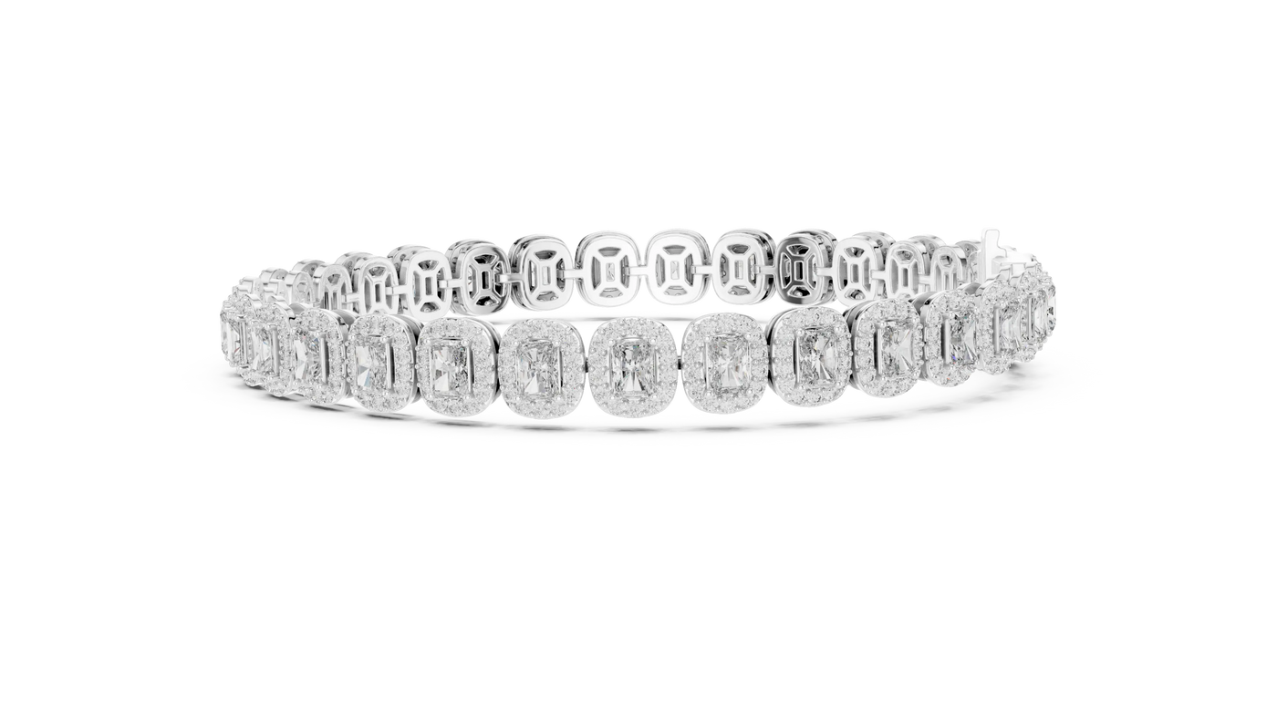 Top View: Emerald Cut Diamond Bracelet with Pave Setting in 14k White Gold - Lab Grown - Driona Jewels