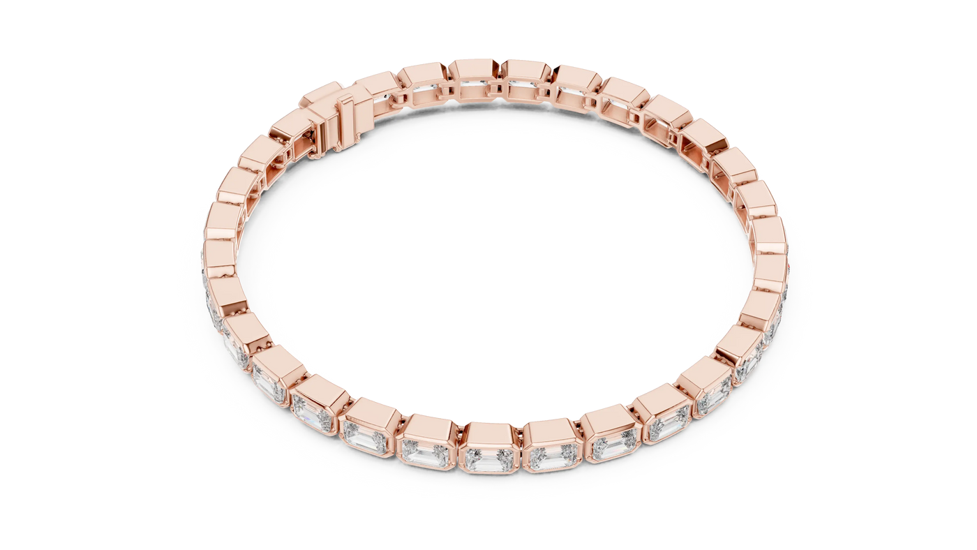 Top View: Emerald Cut Diamond Bracelet with Prong Setting in 14k Rose Gold - Lab Grown - Driona Jewels