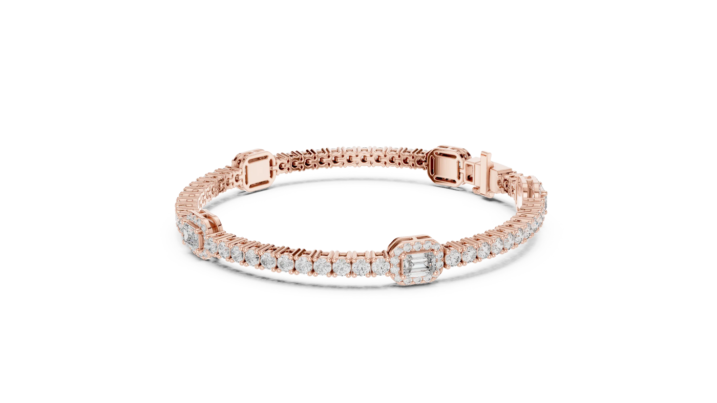Front View: Emerald Cut Diamond Bracelet with Tennis Setting in 14k Rose Gold - Lab Grown - Driona Jewels
