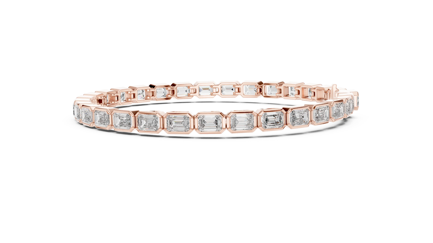 Front View: Emerald Cut Diamond Bracelet with Tennis Setting in 14k Rose Gold - Lab Grown - Driona Jewels