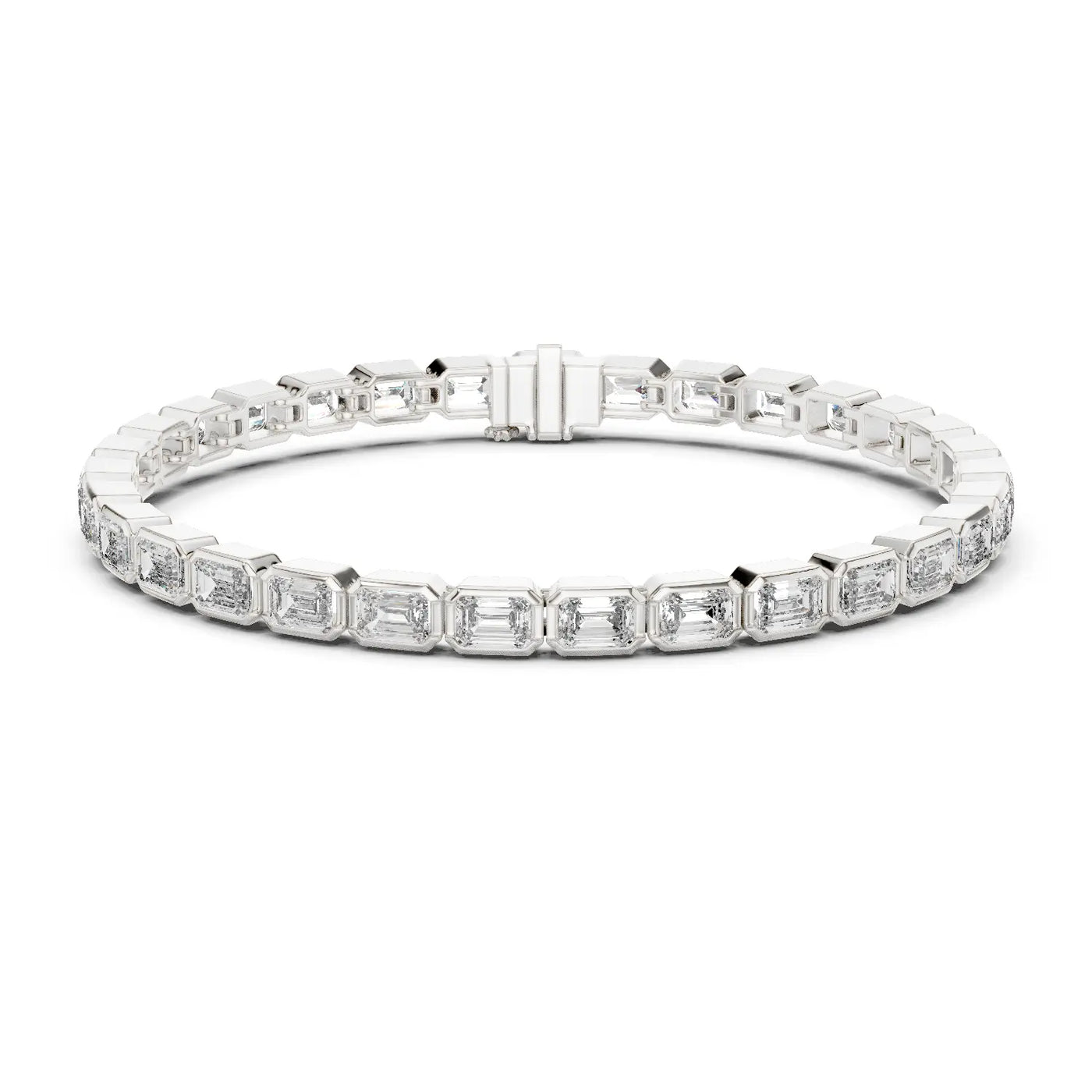Front View: Emerald Cut Diamond Bracelet with Tennis Setting in 14k White Gold - Lab Grown - Driona Jewels
