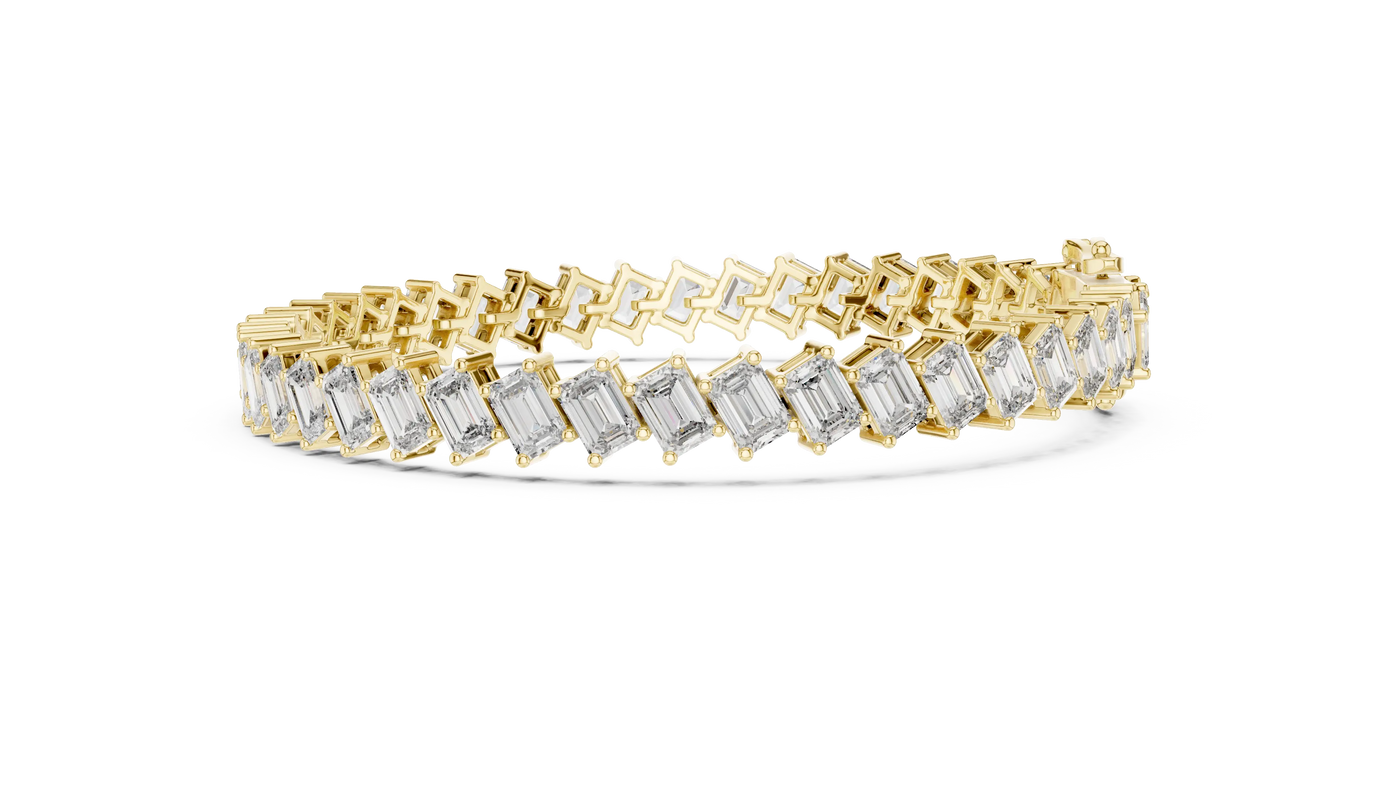 Flat Lay: Emerald Cut Diamond Bracelet with Tennis Setting in 14k Yellow Gold - Lab Grown - Driona Jewels