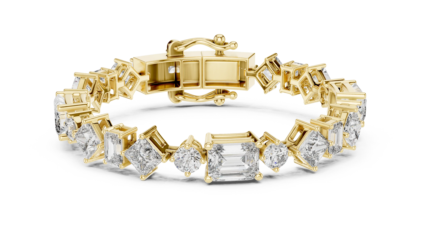 Front View: Emerald Cut Diamond Bracelet with Tennis Setting in 14k Yellow Gold - Lab Grown - Driona Jewels