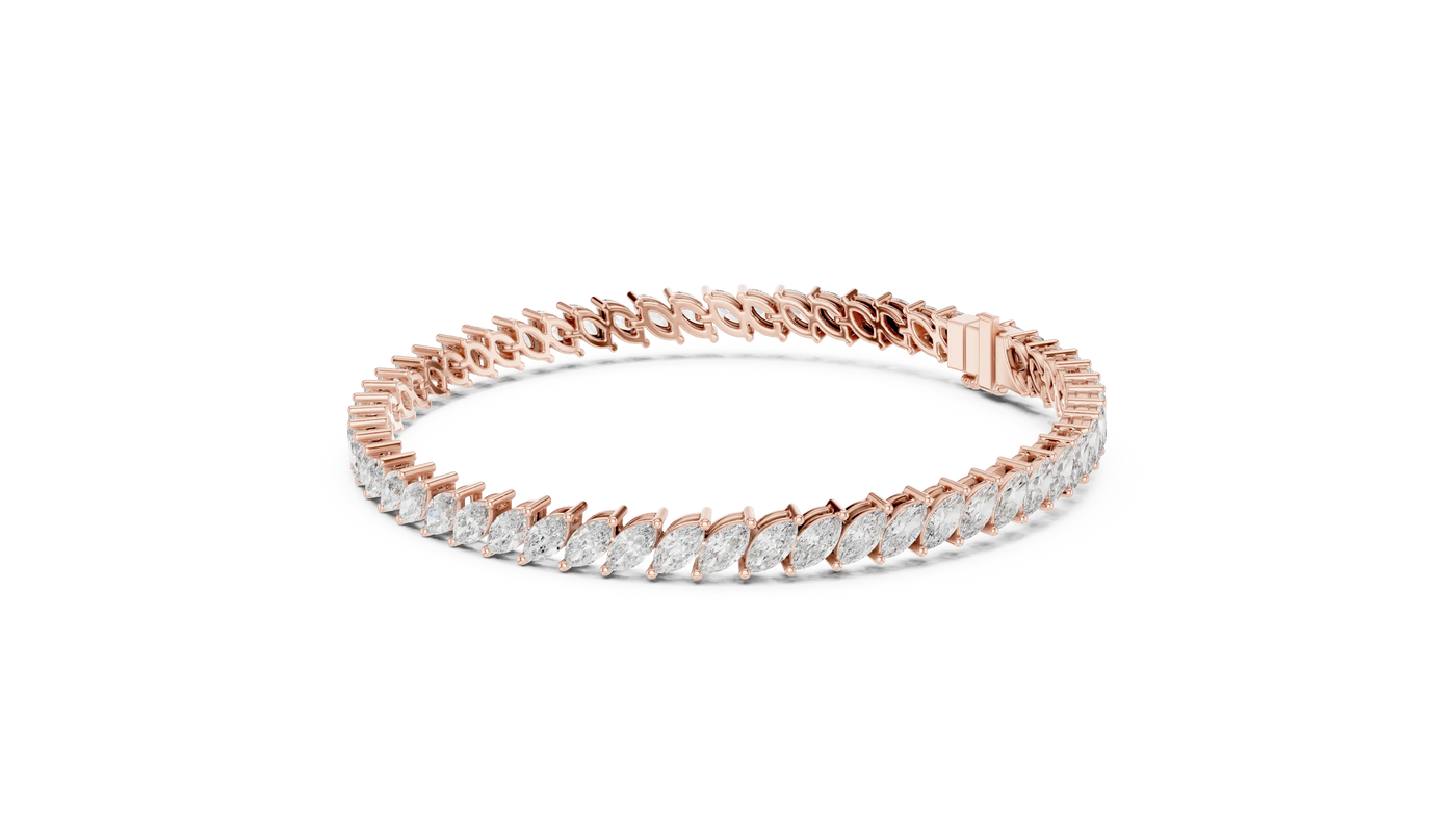 Flat-Lay: Marquise Diamond Bracelet with Pave Setting in 14k Rose Gold - Lab Grown - Driona Jewels