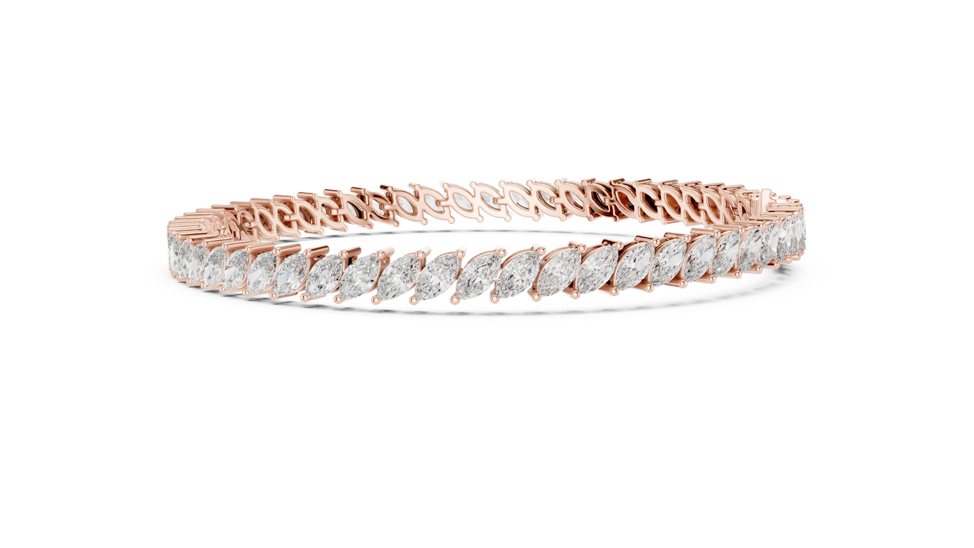 Top View: Marquise Diamond Bracelet with Pave Setting in 14k Rose Gold - Lab Grown - Driona Jewels