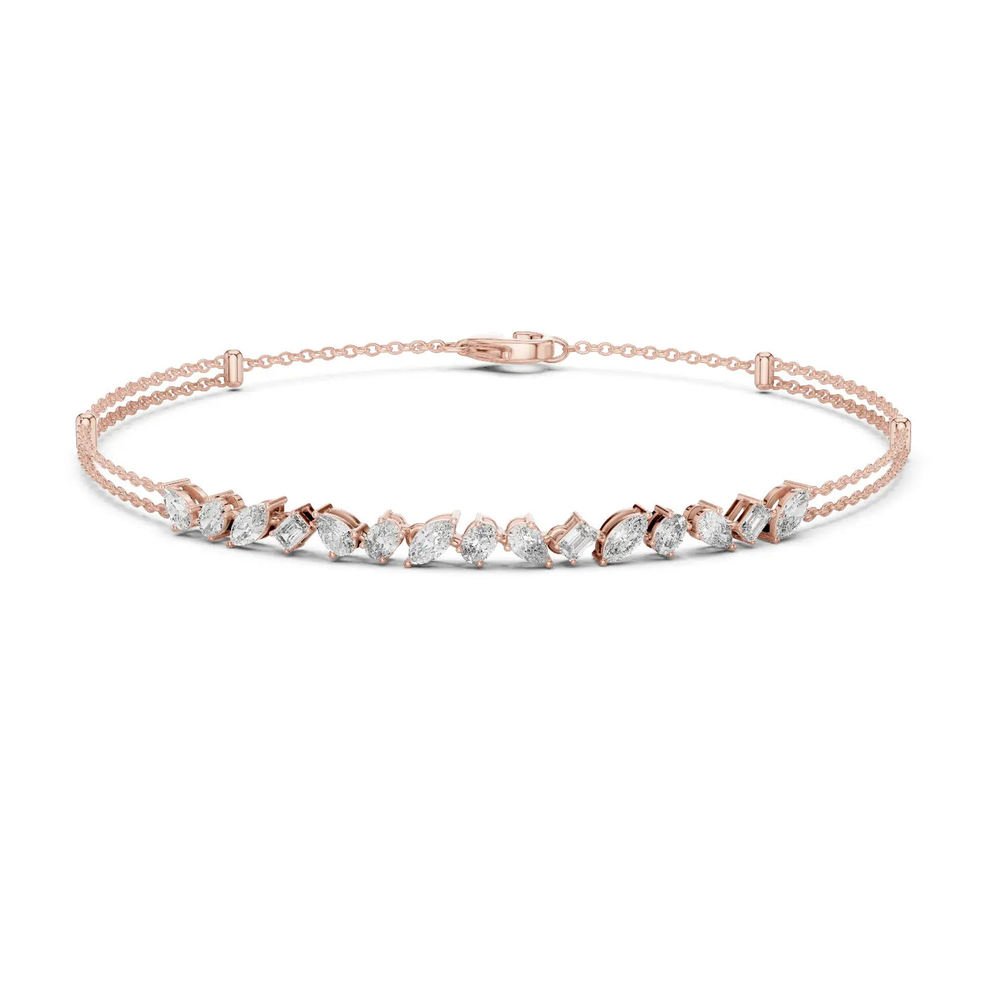 Front View: Marquise Diamond Bracelet with Prong Setting in 14k Rose Gold - Lab Grown - Driona Jewels