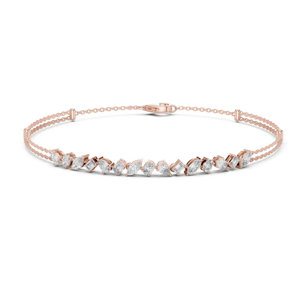 Front View: Marquise Diamond Bracelet with Prong Setting in 14k Rose Gold - Lab Grown - Driona Jewels