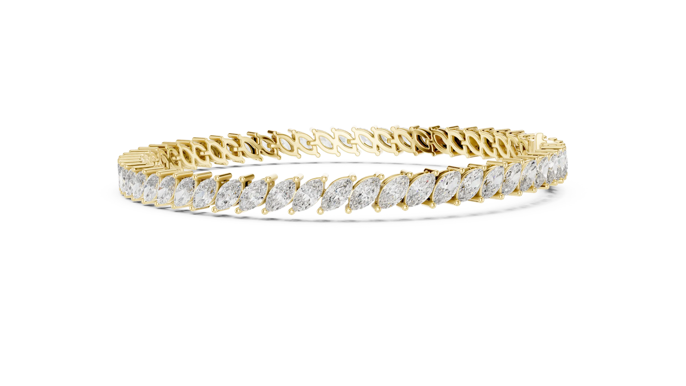 Front View: Marquise Diamond Bracelet with Prong Setting in 14k Yellow Gold - Lab Grown - Driona Jewels