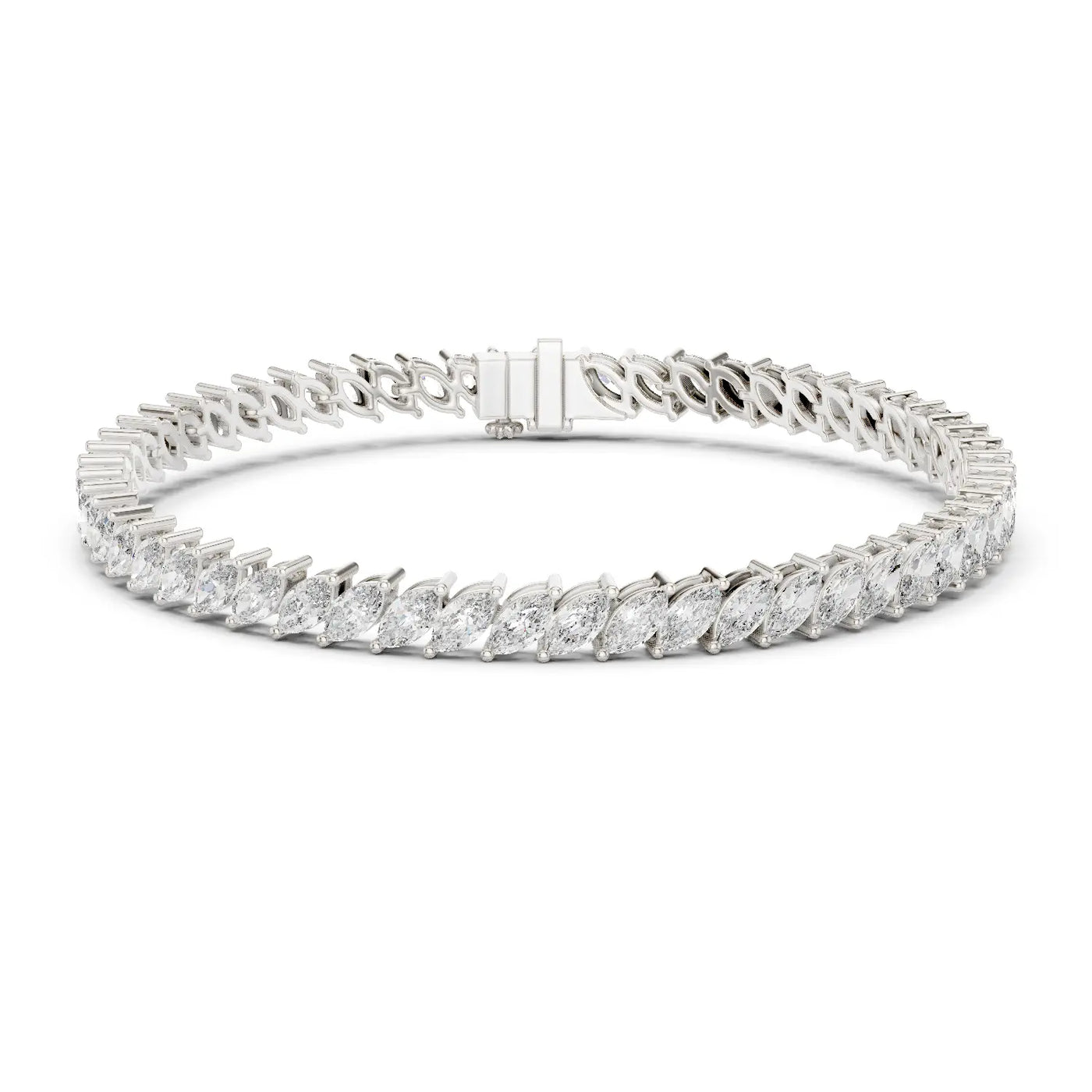 Front View: Marquise Diamond Bracelet with Tennis Setting in 14k White Gold - Lab Grown - Driona Jewels