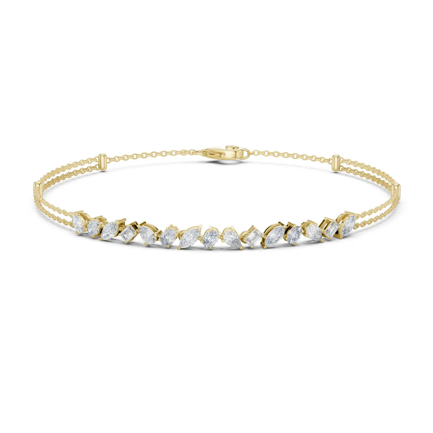 Front View: Marquise Diamond Bracelet with Tennis Setting in 14k Yellow Gold - Lab Grown - Driona Jewels