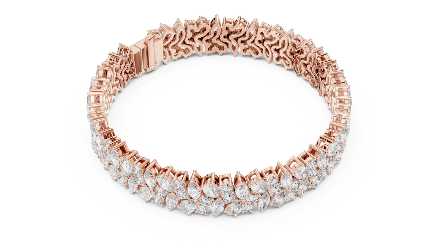 Flat-Lay: Pear Cut Diamond Bracelet with Pave Setting in 14k Rose Gold - Lab Grown - Driona Jewels