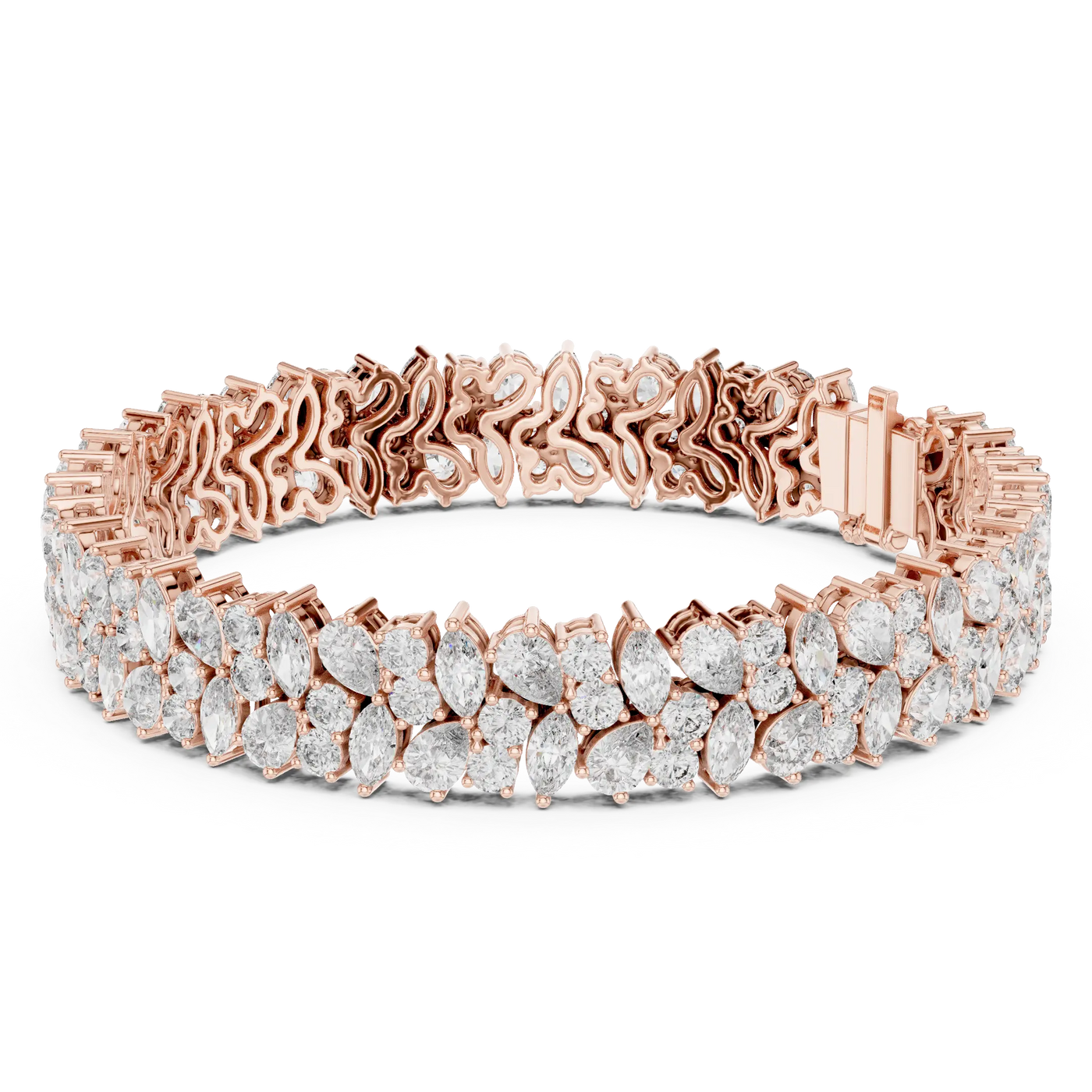 Front View: Pear Cut Diamond Bracelet with Pave Setting in 14k Rose Gold - Lab Grown - Driona Jewels