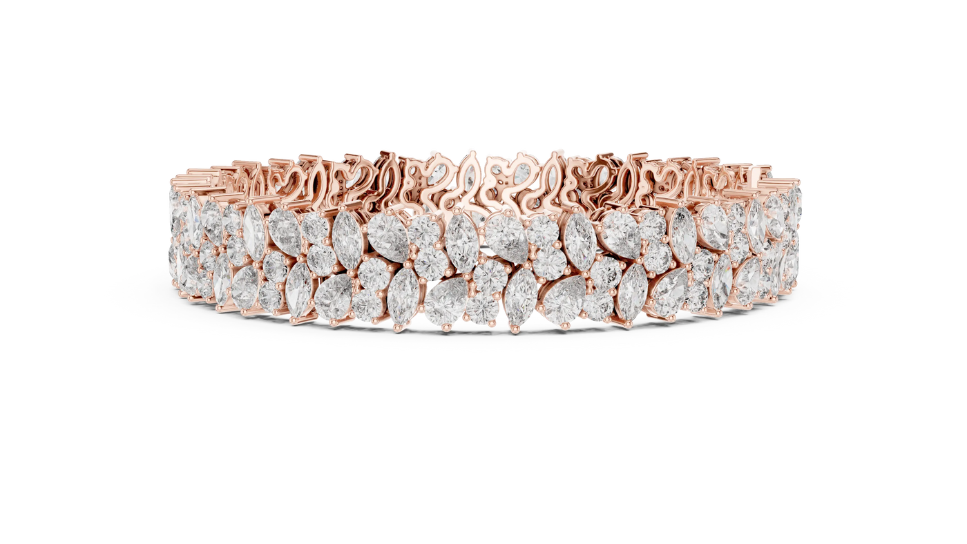Front View: Pear Cut Diamond Bracelet with Pave Setting in 14k Rose Gold - Lab Grown - Driona Jewels