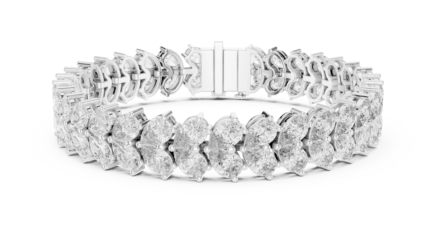 Top View: Pear Cut Diamond Bracelet with Pave Setting in 14k White Gold - Lab Grown - Driona Jewels