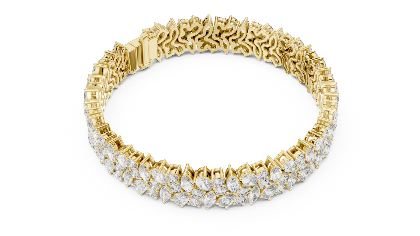 Flat Lay: Pear Cut Diamond Bracelet with Pave Setting in 14k Yellow Gold - Lab Grown - Driona Jewels