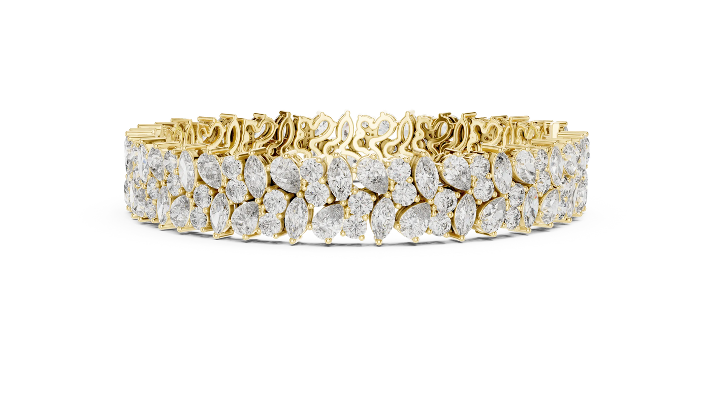 Front View: Pear Cut Diamond Bracelet with Pave Setting in 14k Yellow Gold - Lab Grown - Driona Jewels