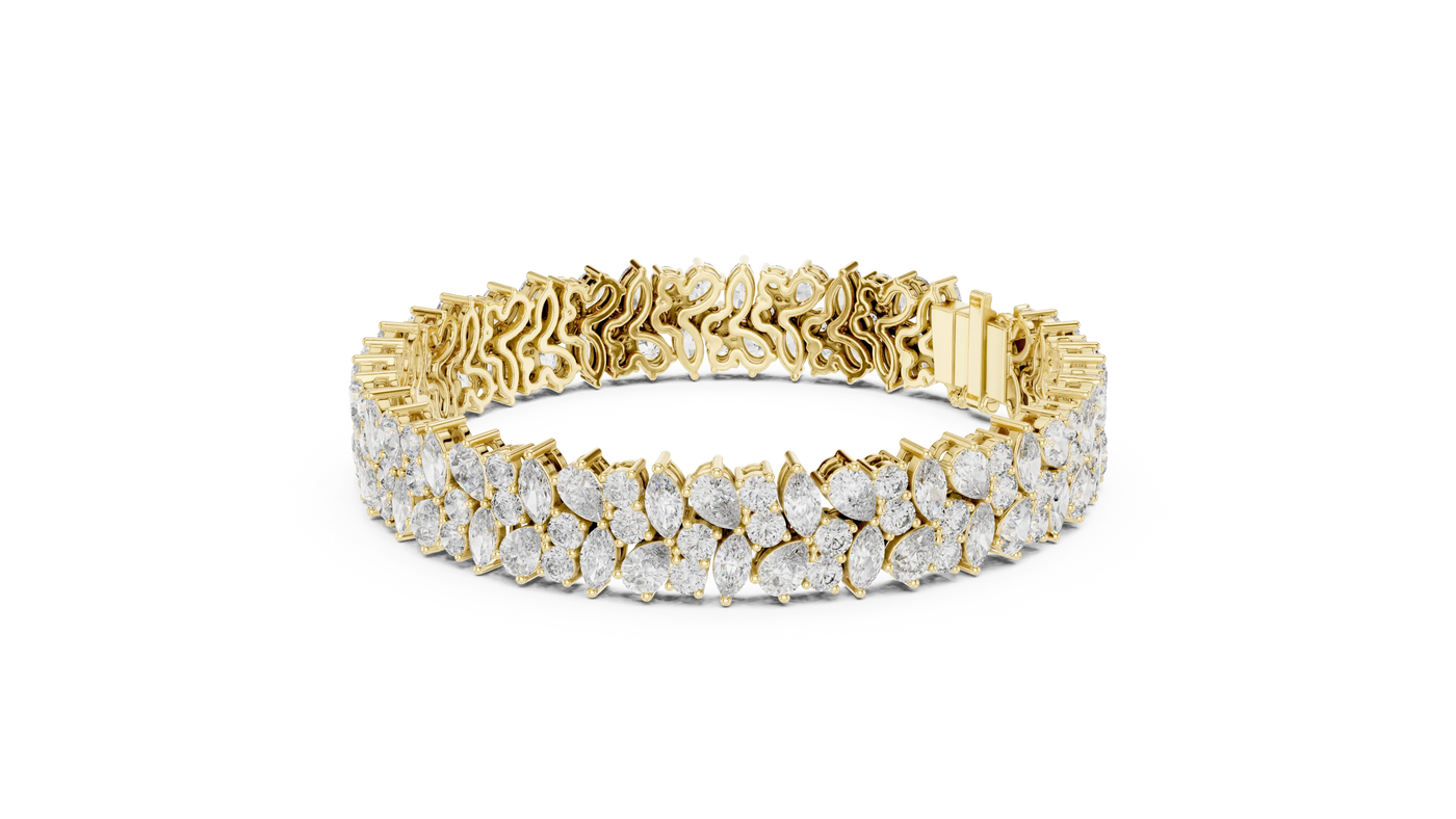 Front View: Pear Cut Diamond Bracelet with Pave Setting in 14k Yellow Gold - Lab Grown - Driona Jewels