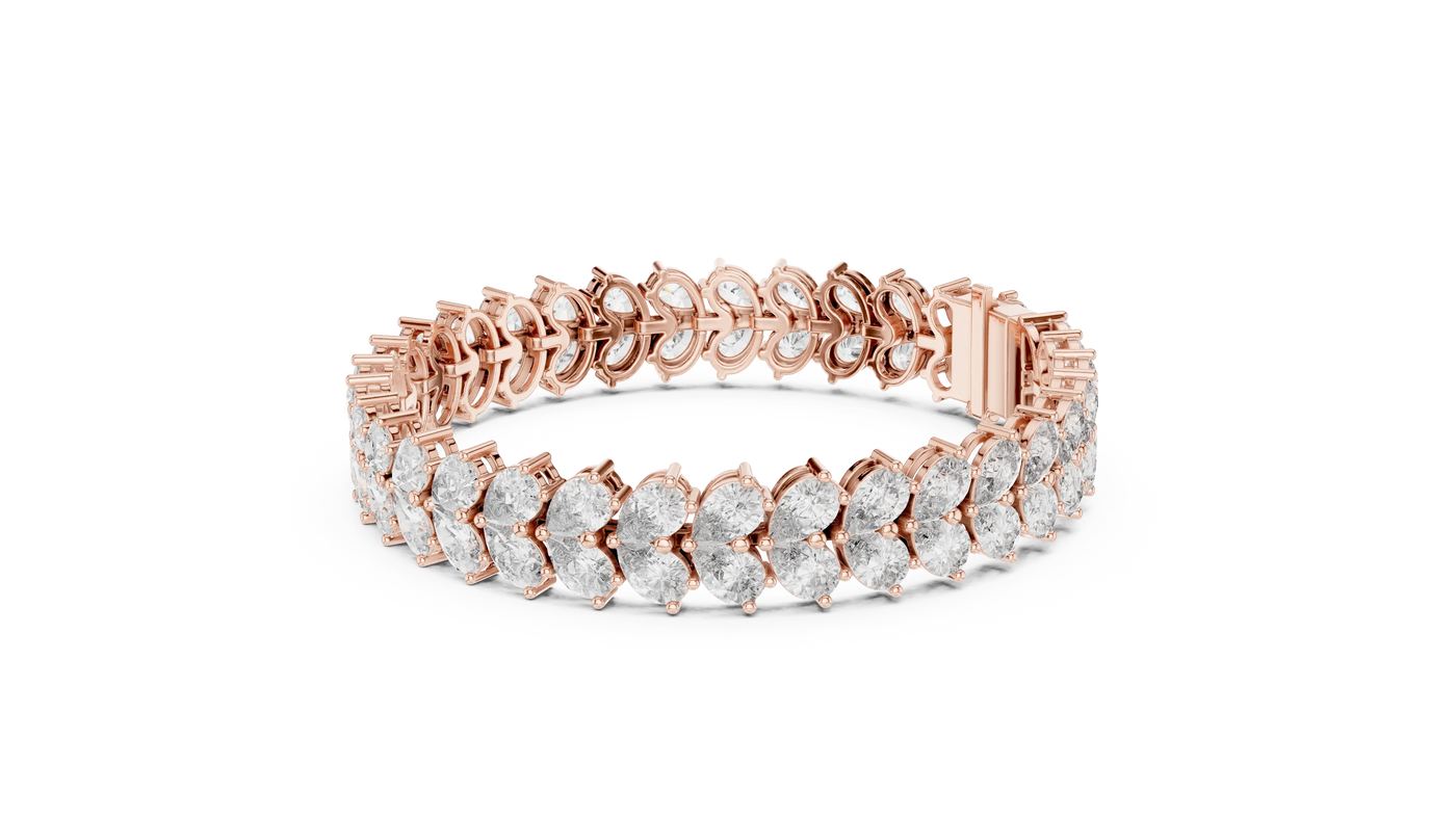 Front View: Pear Cut Diamond Bracelet with Tennis Setting in 14k Rose Gold - Lab Grown - Driona Jewels