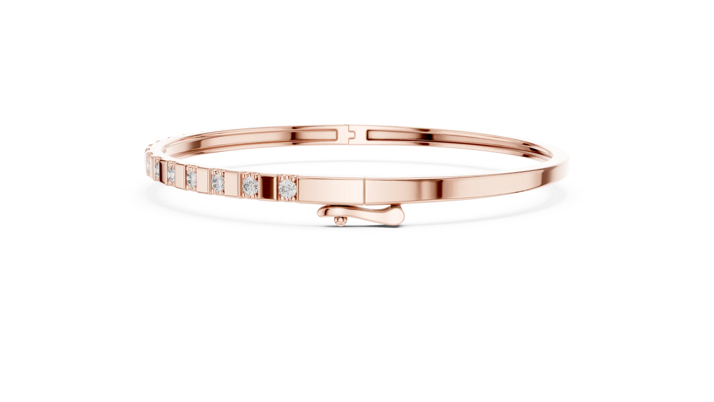 Flat Lay: Round Diamond Bracelet with Bezel Setting in 14k Rose Gold - Lab Grown - Driona Jewels