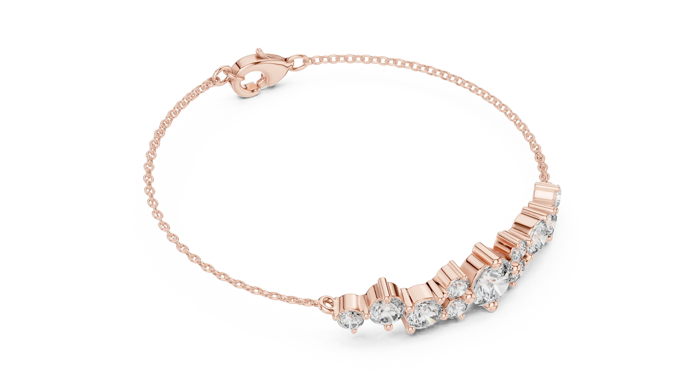 Flat-Lay: Round Diamond Bracelet with Bezel Setting in 14k Rose Gold - Lab Grown - Driona Jewels