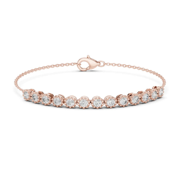 Front View: Round Diamond Bracelet with Bezel Setting in 14k Rose Gold - Lab Grown - Driona Jewels