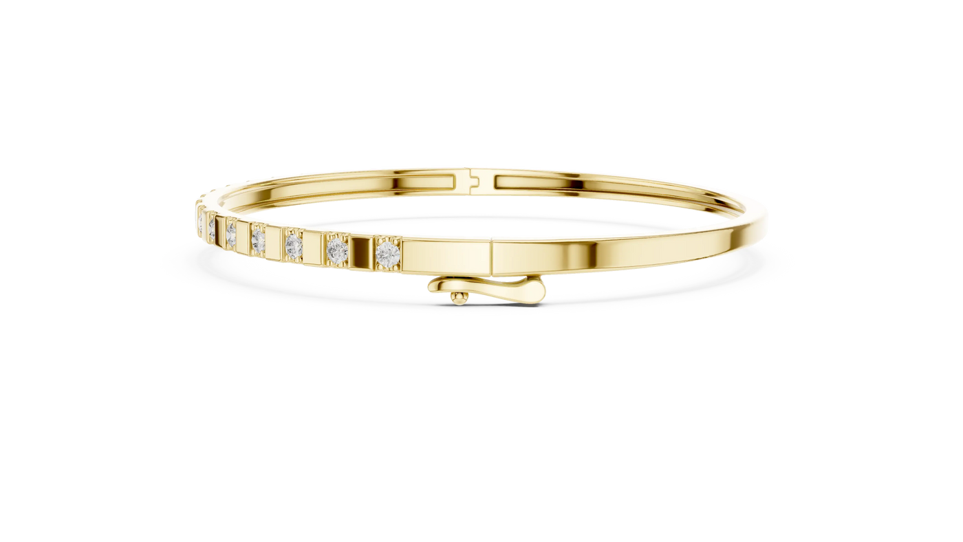 Flat Lay: Round Diamond Bracelet with Bezel Setting in 14k Yellow Gold - Lab Grown - Driona Jewels