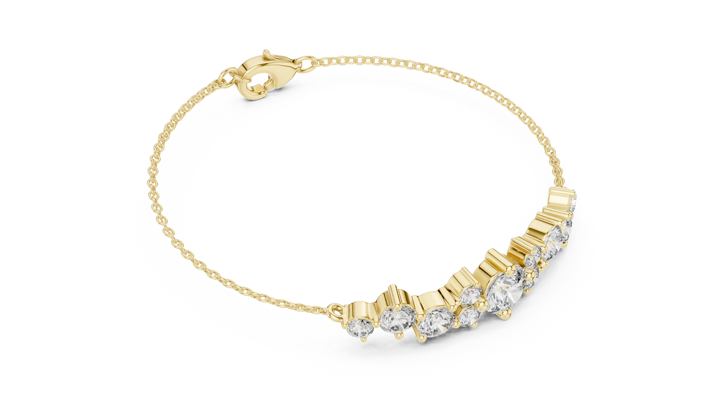 Flat Lay: Round Diamond Bracelet with Bezel Setting in 14k Yellow Gold - Lab Grown - Driona Jewels