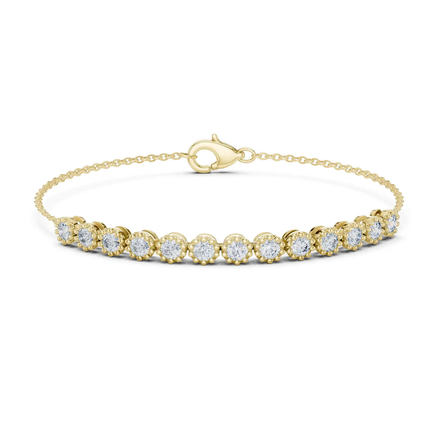 Front-View: Round Diamond Bracelet with Bezel Setting in 14k Yellow Gold - Lab Grown - Driona Jewels