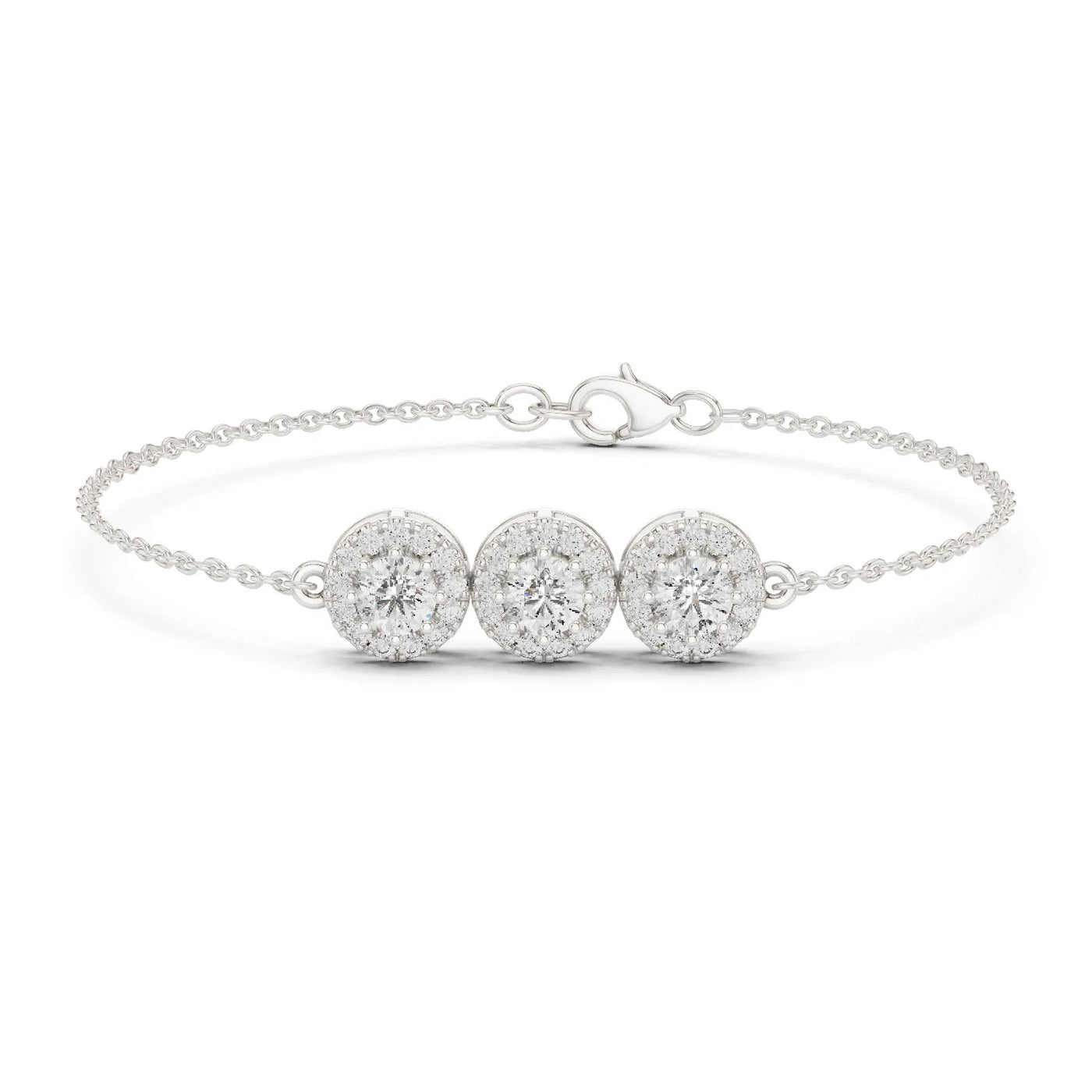 Front View: Round Diamond Bracelet with Halo Setting in 14k White Gold - Lab Grown - Driona Jewels